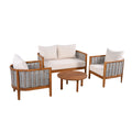 Patio Conversation Set With Loveseat Coffee Table Teak Beige Outdoor Seating Set For Backyard Garden