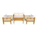 Patio Conversation Set With Side Chairs Coffee Table Teak Beige Outdoor Chat Set With Upholstered Loveseat