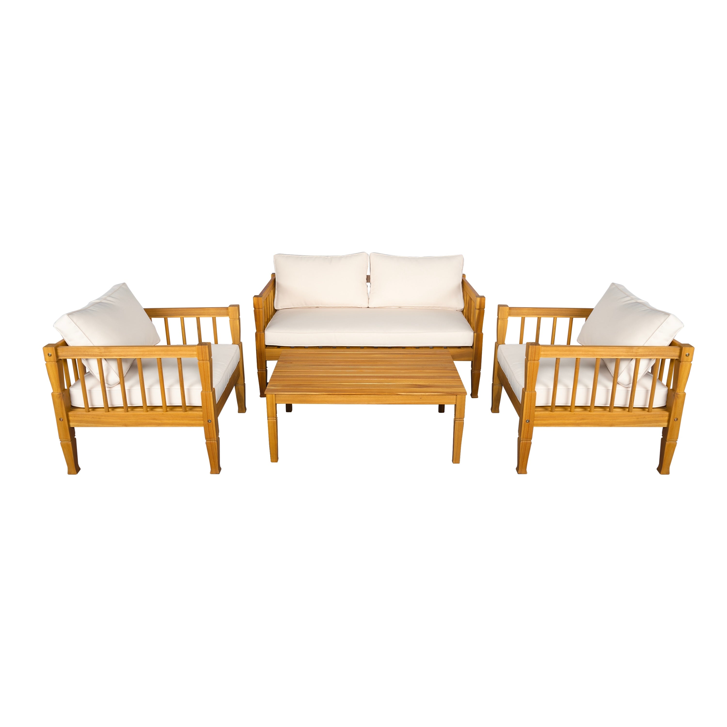 Patio Conversation Set With Side Chairs Coffee Table Teak Beige Outdoor Chat Set With Upholstered Loveseat
