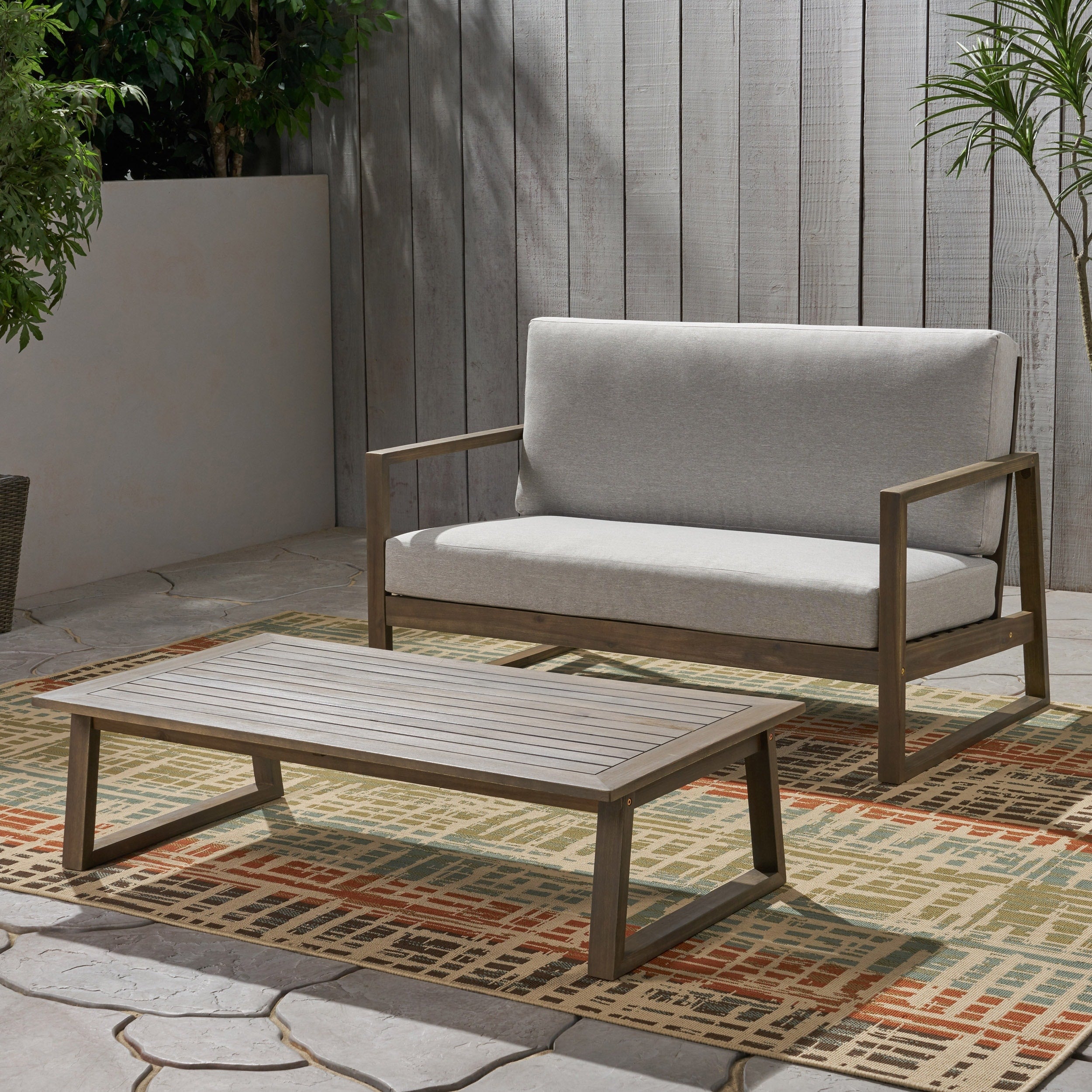Patio Conversation Set With Upholstered Loveseat And Coffee Table Outdoor Chat Set For Garden Backyard