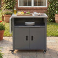 Patio Dining Cart Gray Foldable Outdoor Kitchen Island Grill Cart With Trash Rack For Backyard Patio