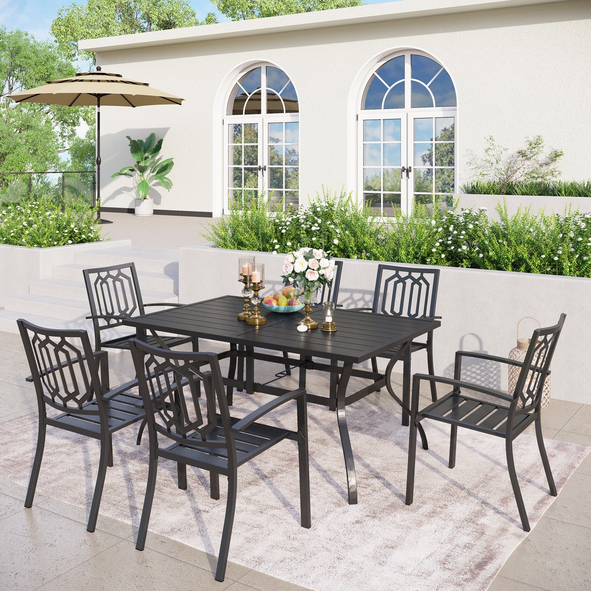 Phi Villa 7 Piece Metal Outdoor Patio Dining Bistro Sets With Umbrella Hole