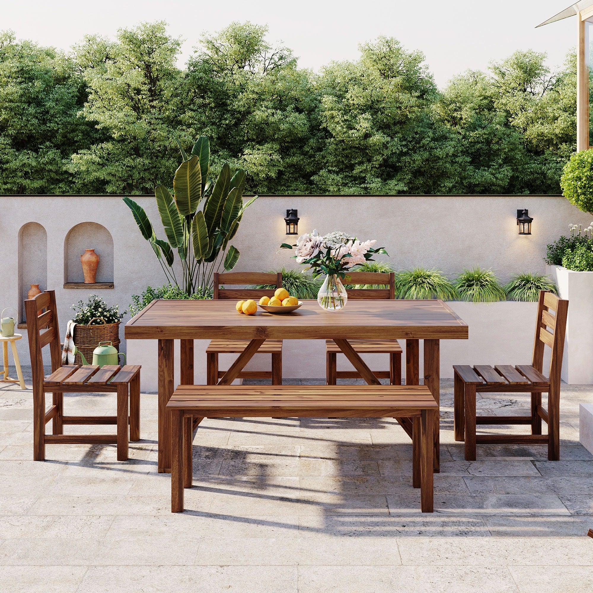 Patio Dining Set Outdoor Dining Table Chair Set With Bench And Rectangular Dining Table For Poolside Garden