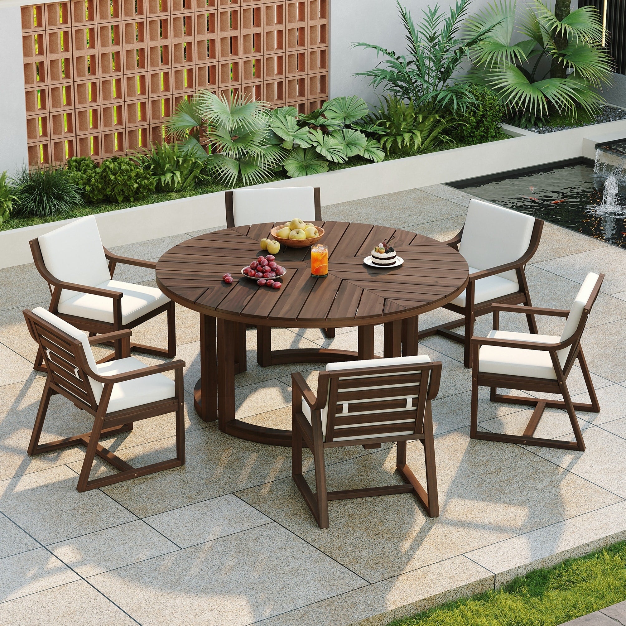 Patio Dining Table Set For 6 Round Dining Table With 1.96 Umbrella Hole