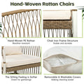 Patio Dining Table Set 67 Inch Rectangular Acacia Wood Table With 6 Comfortable Rattan Chairs