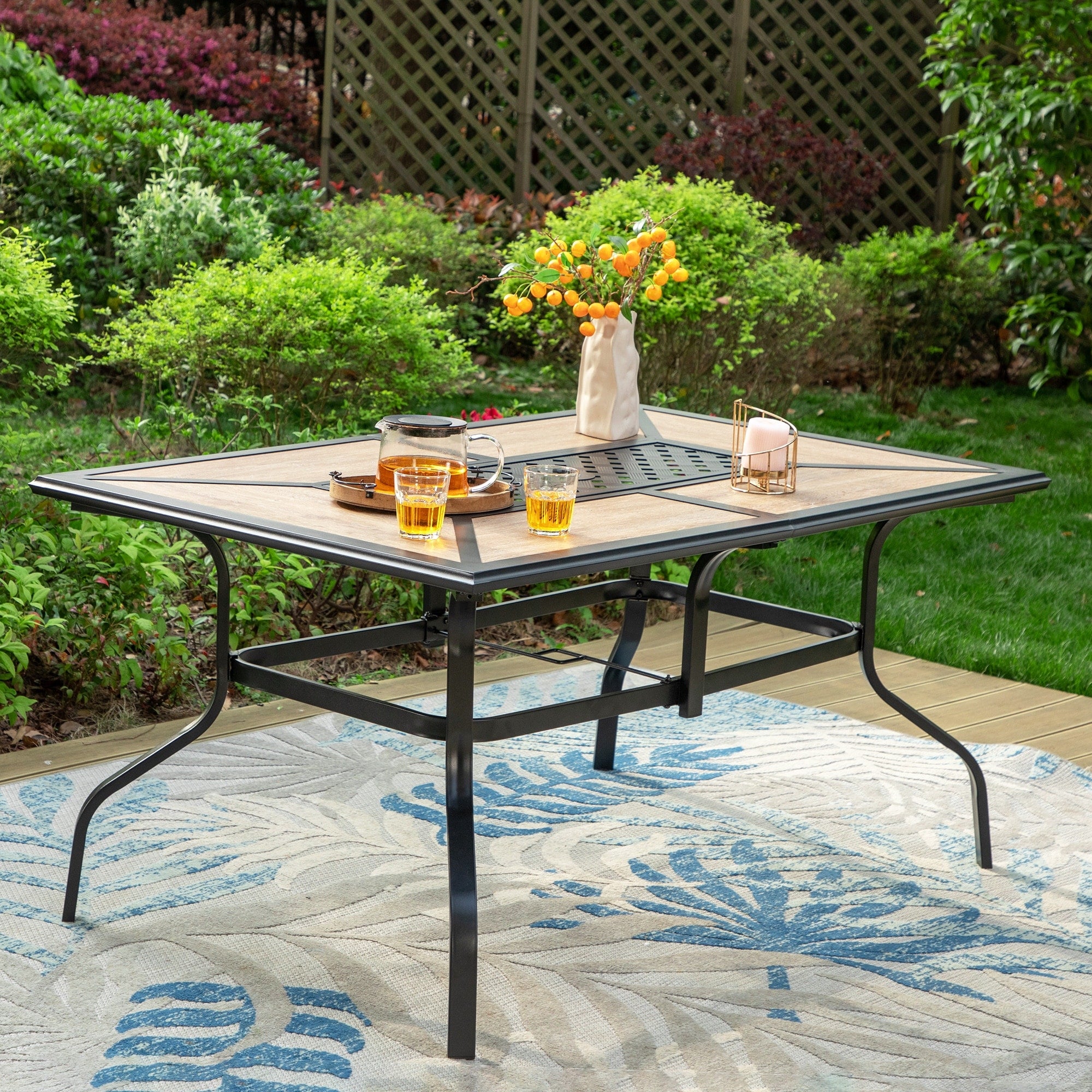 Phi Villa Wood Look Patio Dining Table With Umbrella Hole