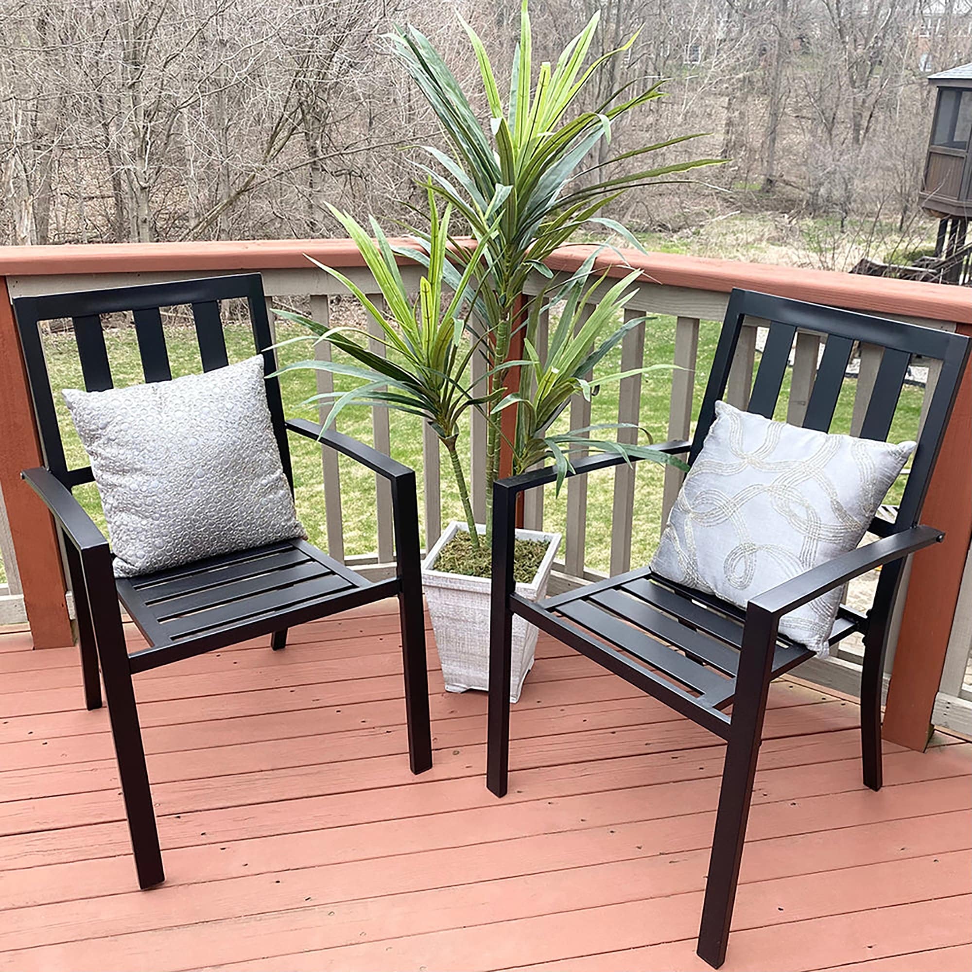 Phi Villa 2 Piece Patio Wrought Iron Chair Outdoor Dining Set With Armrest Supports 300 Lbs