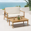 Patio Loveseat And Coffee Table Set With Cushion Outdoor Conversation Set With Wood Frame For Backyard
