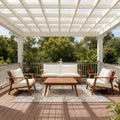 Patio Seating Set With Loveseat Padded Club Chairs Outdoor Conversation Set With Slatted Coffee Table