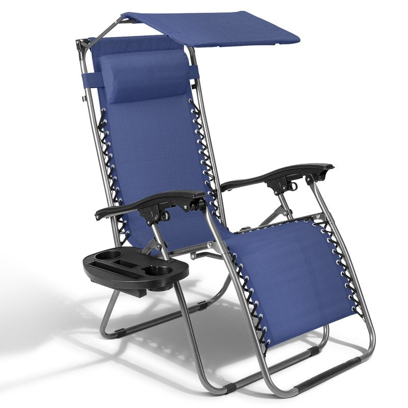 Zero Gravity Folding Patio Lounge Beach Chairs W Canopy Magazine Cup Holder Awning