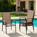 Patio Stackable Textilene Dining Chairs Set Of 4 Faux Wood Armrests