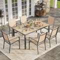 Patio Table And Chairs Set For 6 Outdoor Dining Set With Side Umbrella Hole And 6 Textilene Fabric Patio Chairs
