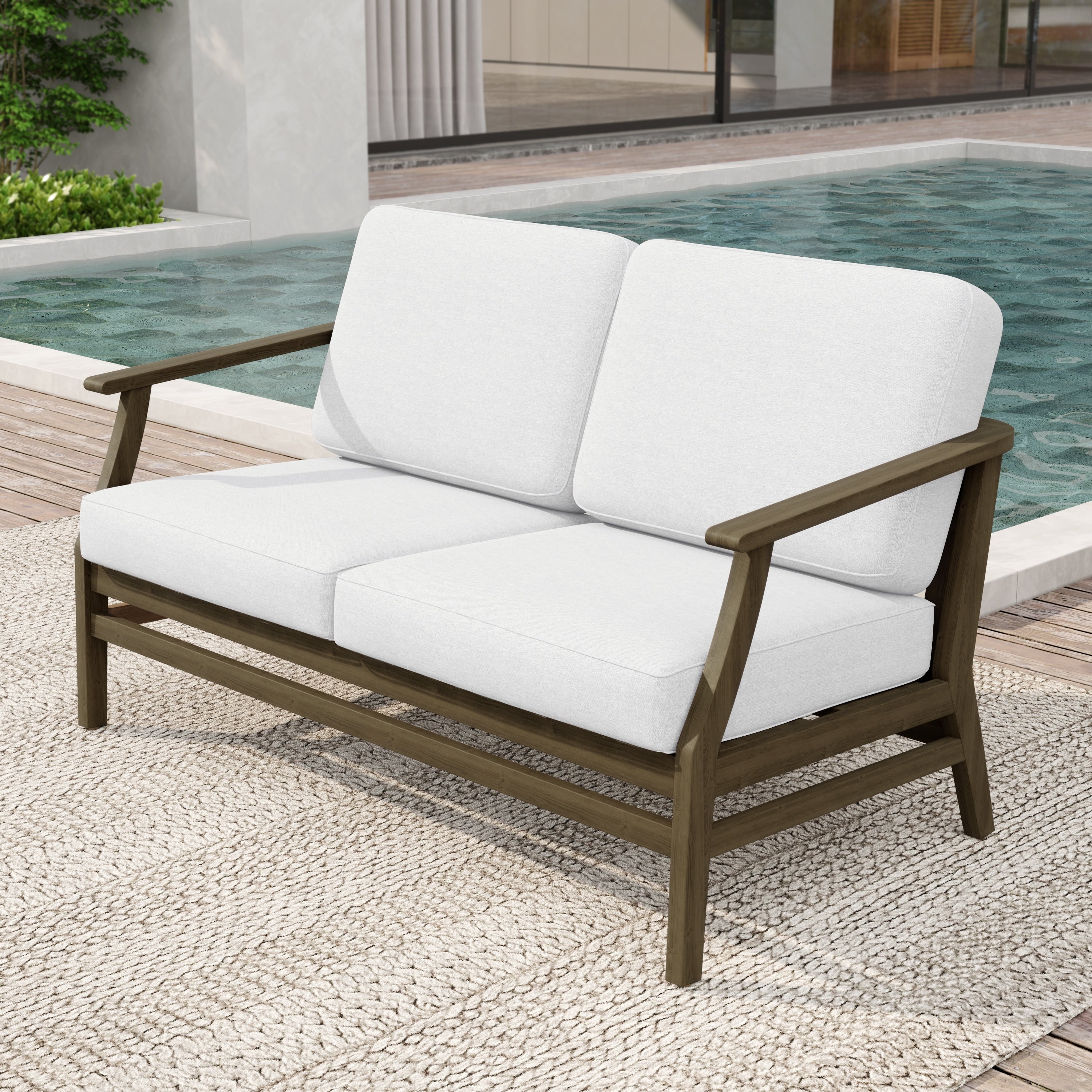 Patio Teak Wood Outdoor Loveseat Sofa With Cushions