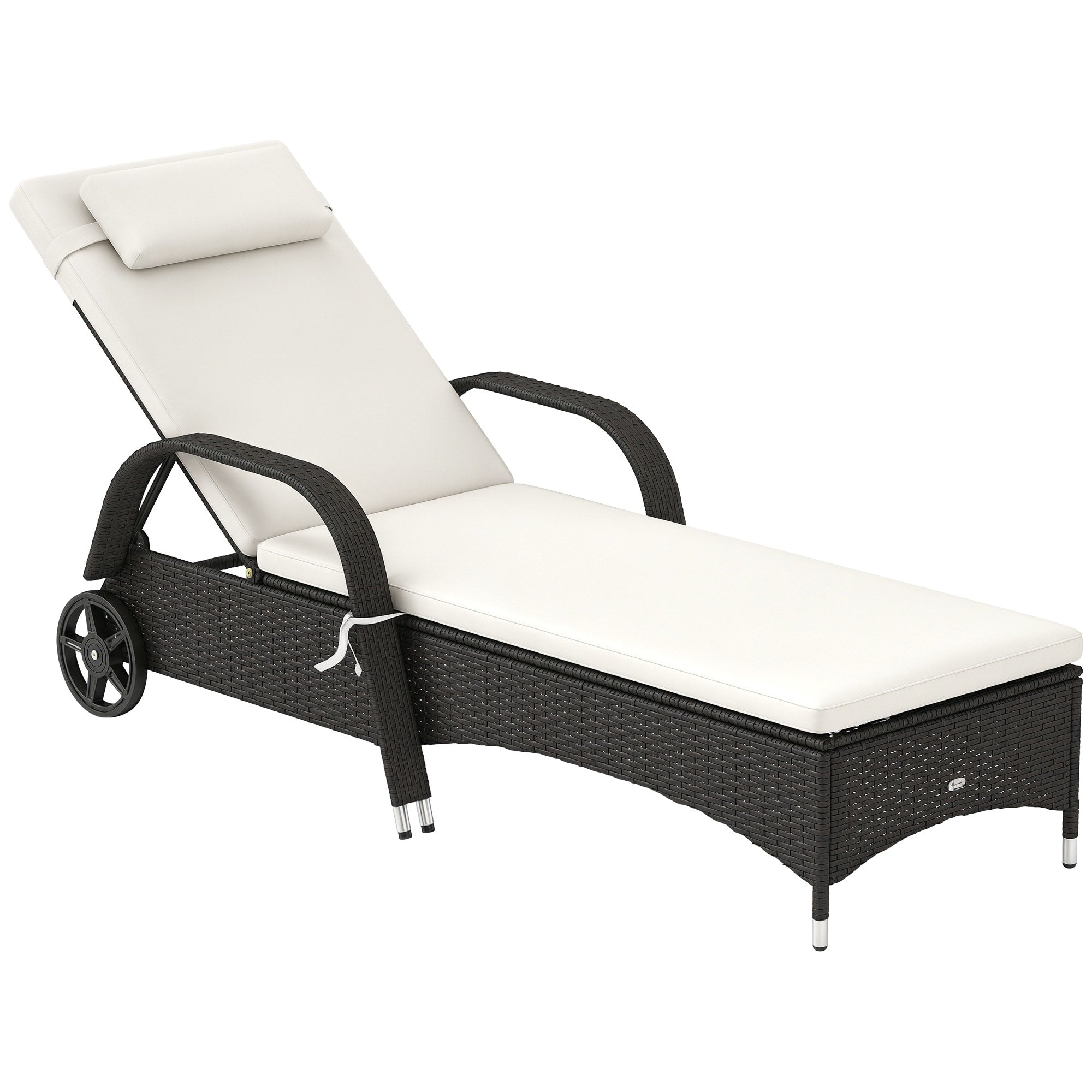 Patio Wicker Chaise Lounge Pe Rattan Outdoor Lounge Chair With Cushion Height Adjustable Backrest Wheels
