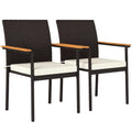 Patio Wicker Dining Chair Set Of 2 Pe Rattan Outdoor Dining Chairs With Cushions Backrest Armrests For Deck Garden