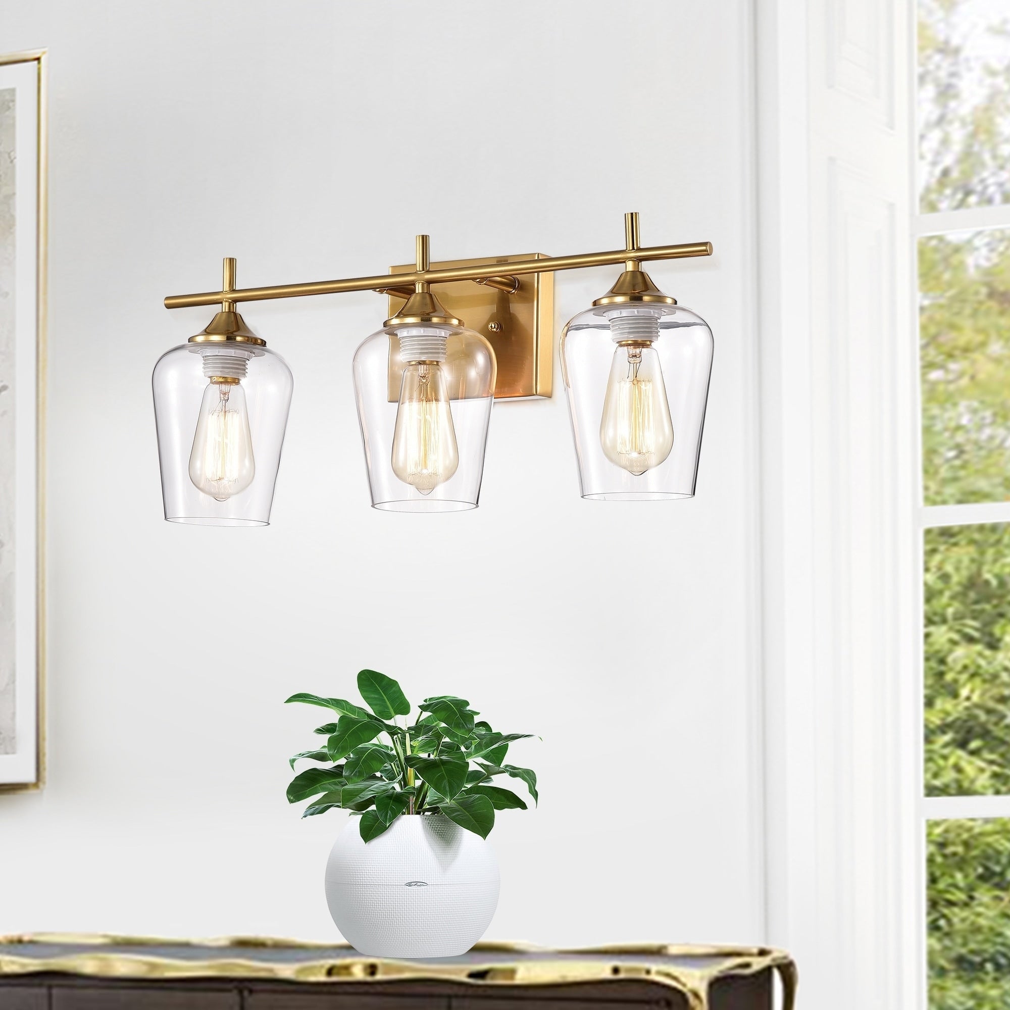 Patra 3 Light Polished Brass Wall Sconce With Wine Glass Shades
