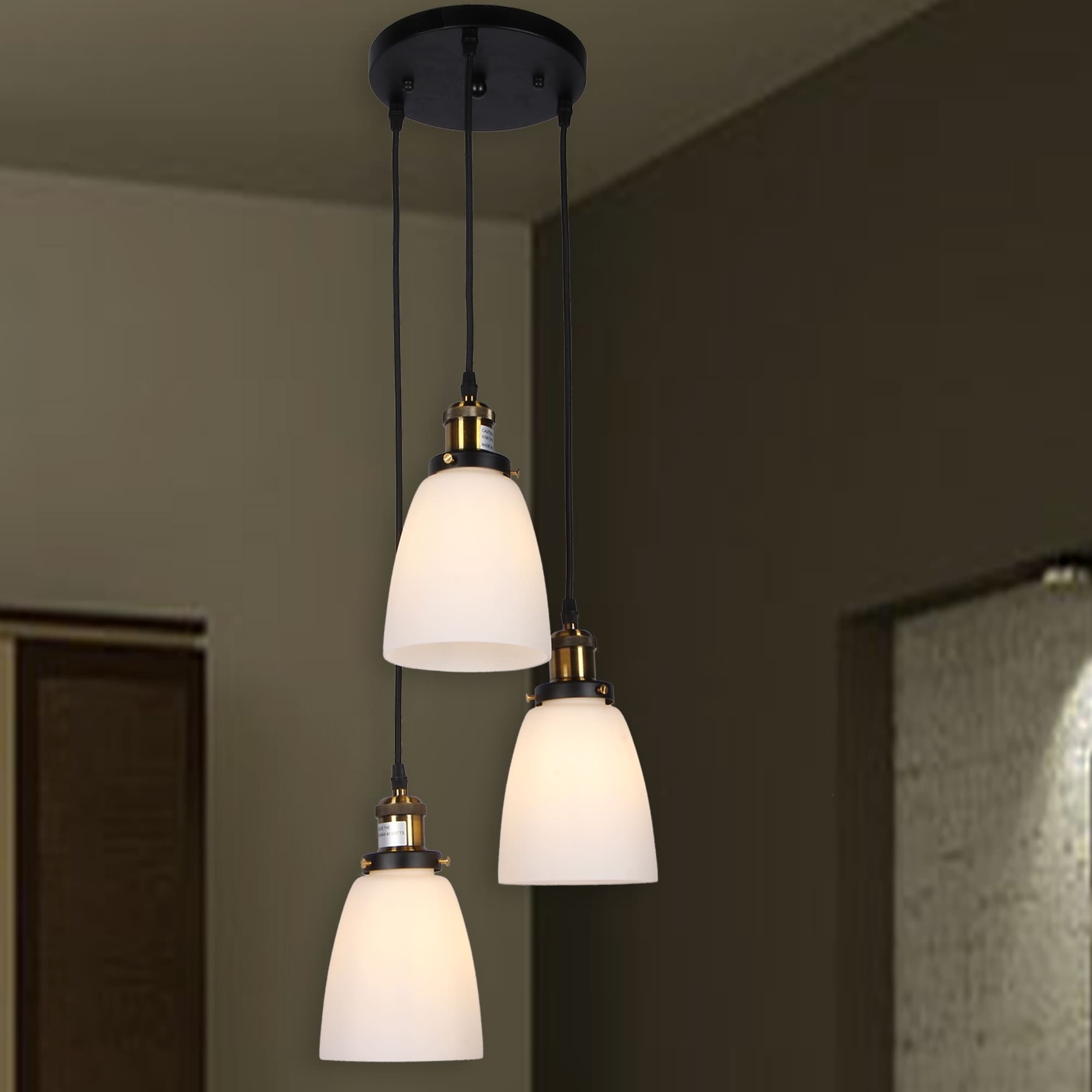 Patricia 3 Light Chandelier Transluscent White Glass Shades Includes Edison Bulbs