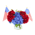 Patriotic Hydrangea Arrangement With Flags