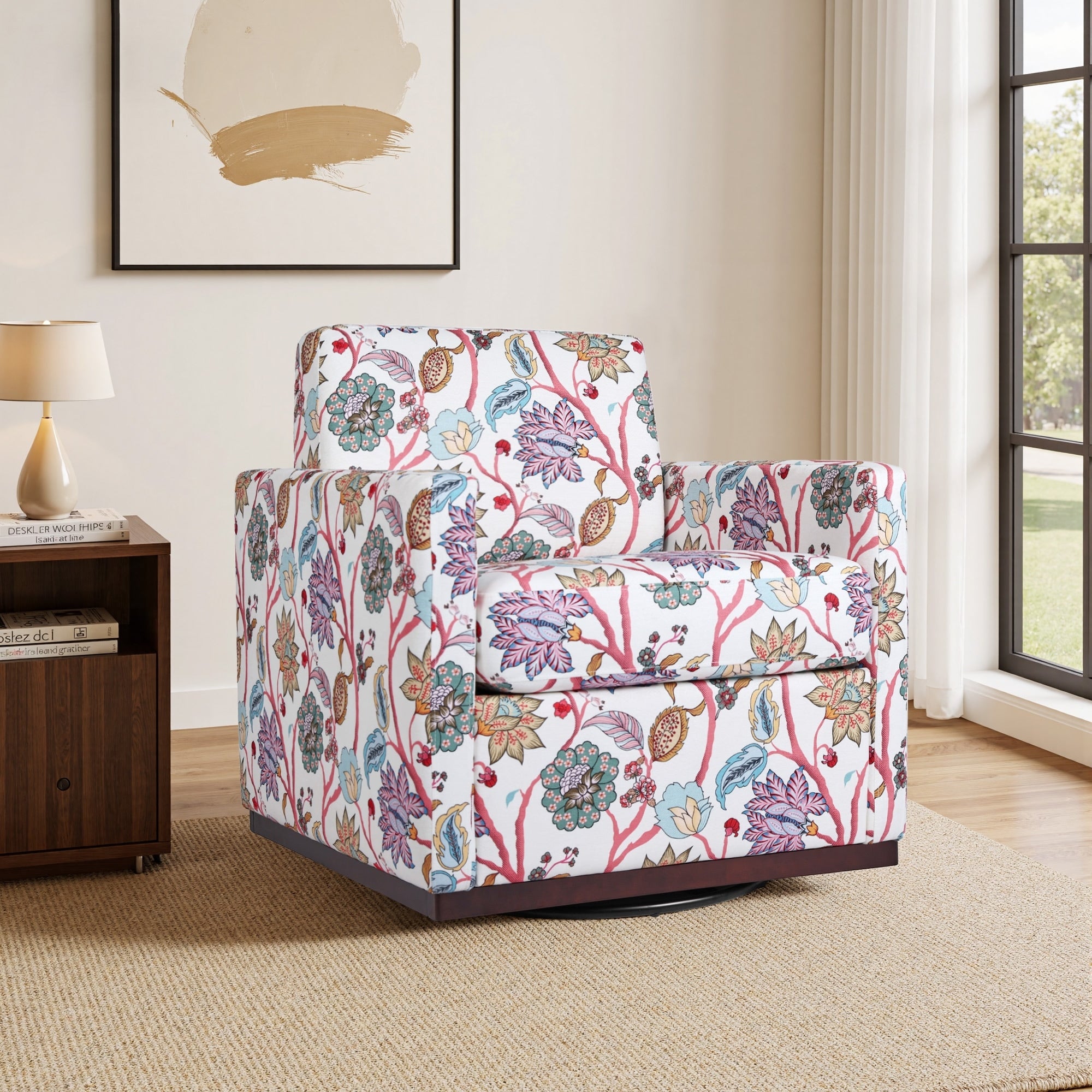 Pattern Swivel Armchair Linen Upholstered Accent Chair