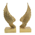 Paula 2Pc Wing Bookends Carved Feather Details Gold Resin Stone 9 Inch