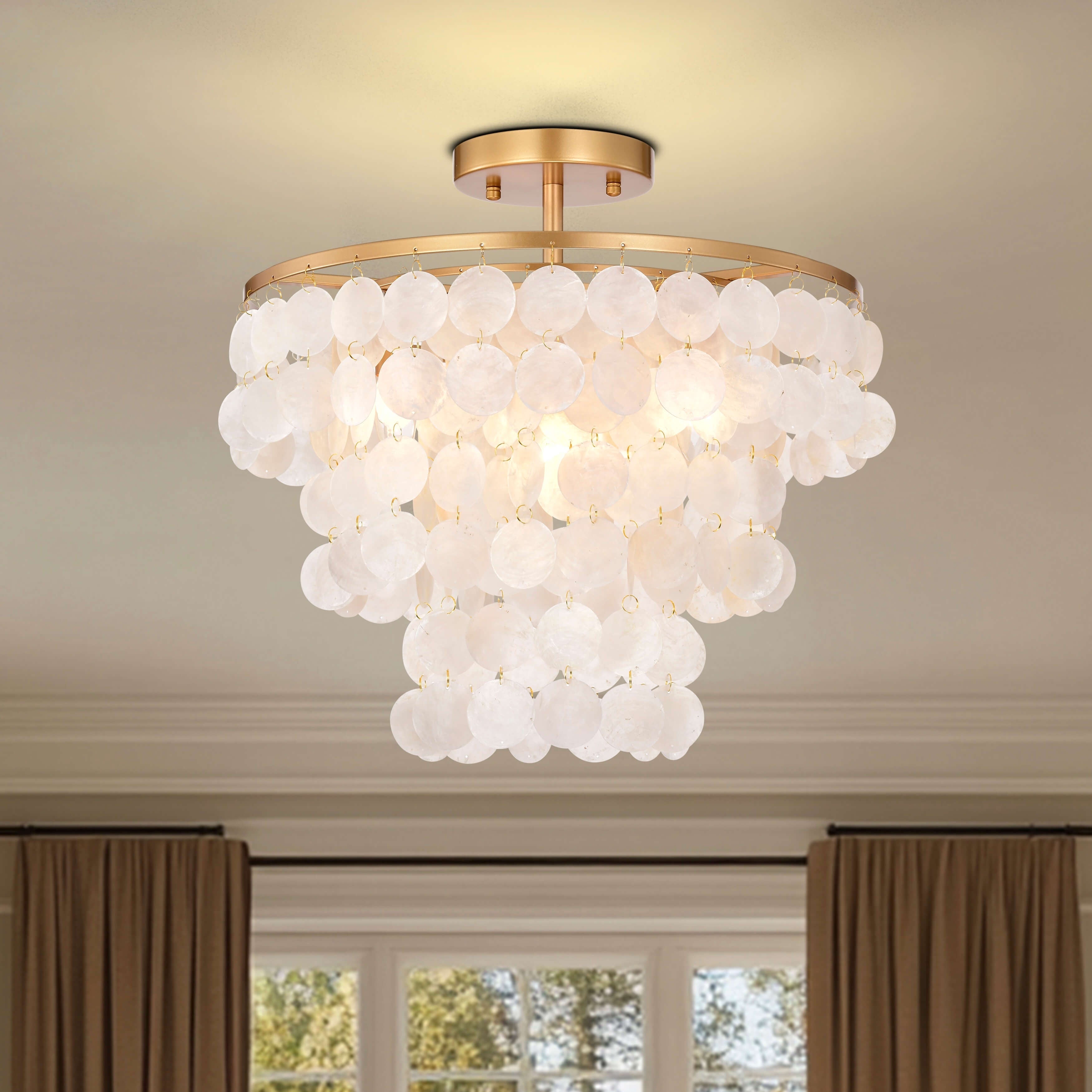 Paula 4 Light Glossy Bronze Finish Natural White Shell Flush Mount 18 Inches In Diameter X 17.5 Inches H