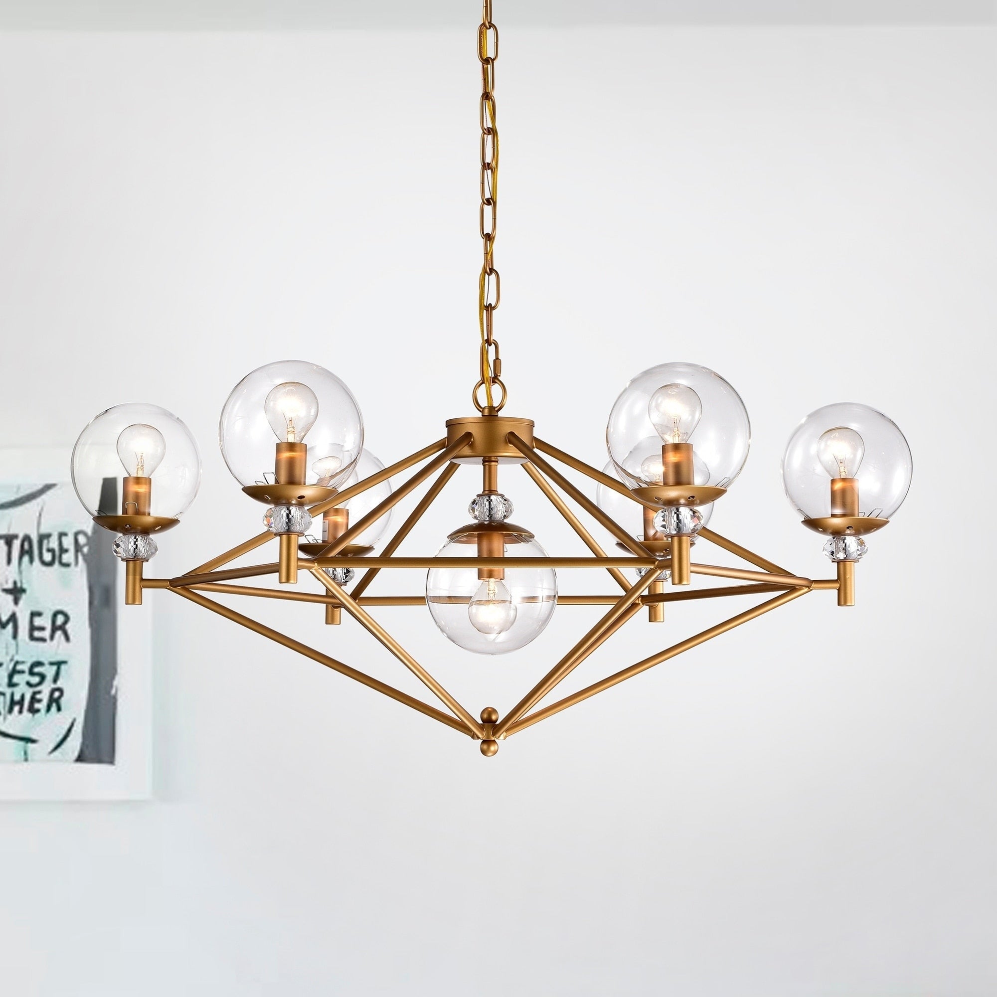Paulita Matte Gold 7 Light Bulb With Clear Glass Shade Pendant Light