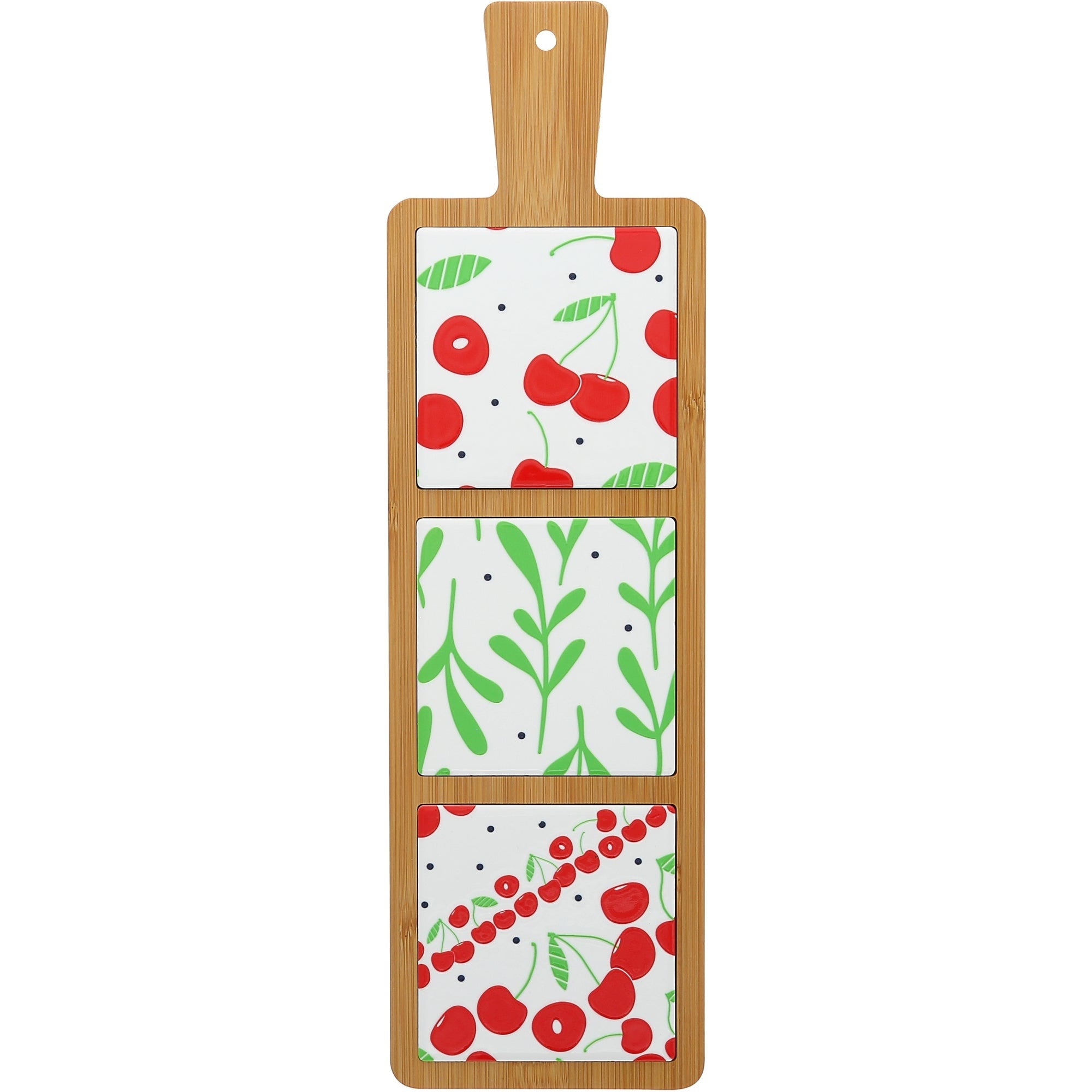 Pavilion Cherries Bamboo Ceramic Tile Trivet 16.5