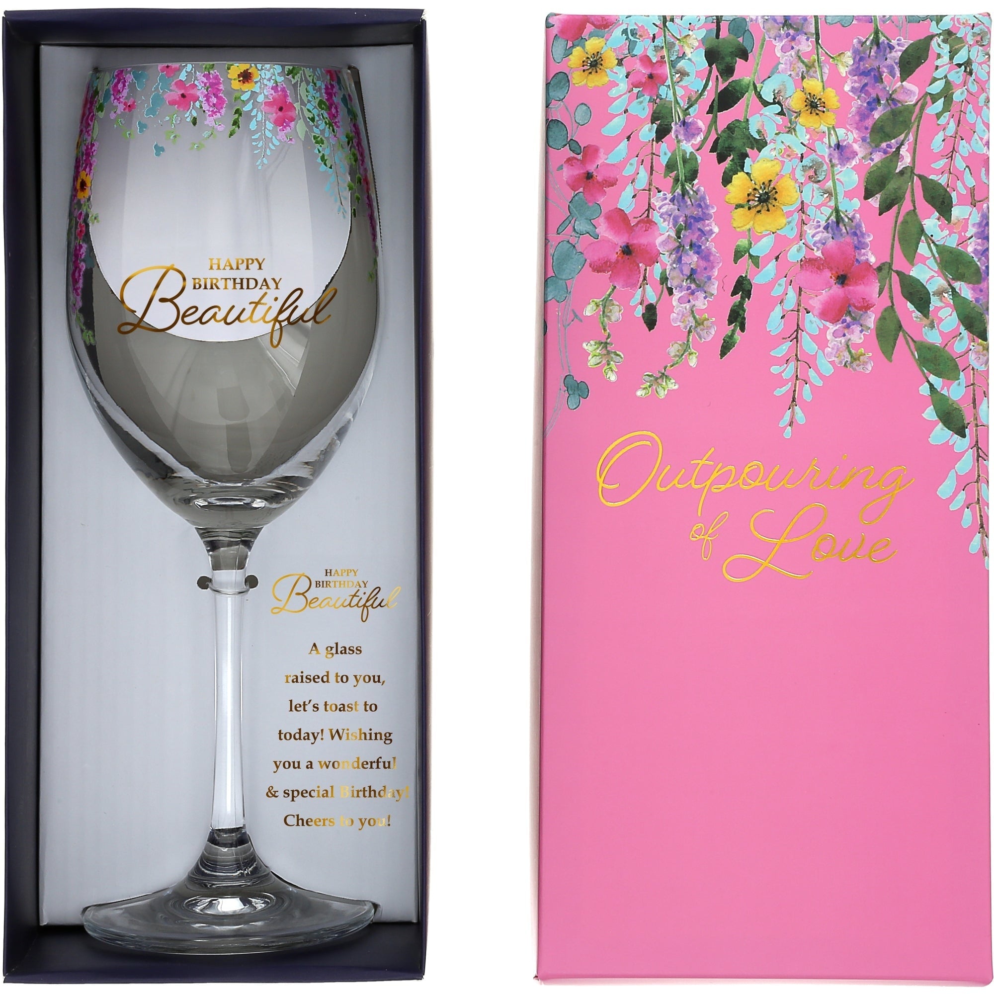 Pavilion Happy Birthday Gift Boxed Crystal Wine Glass 19 Oz