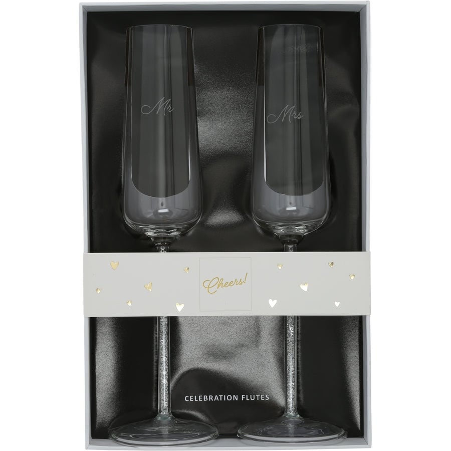 Pavilion Mr. Mrs. Gift Boxed Glass Toasting Flute Set 7 Oz