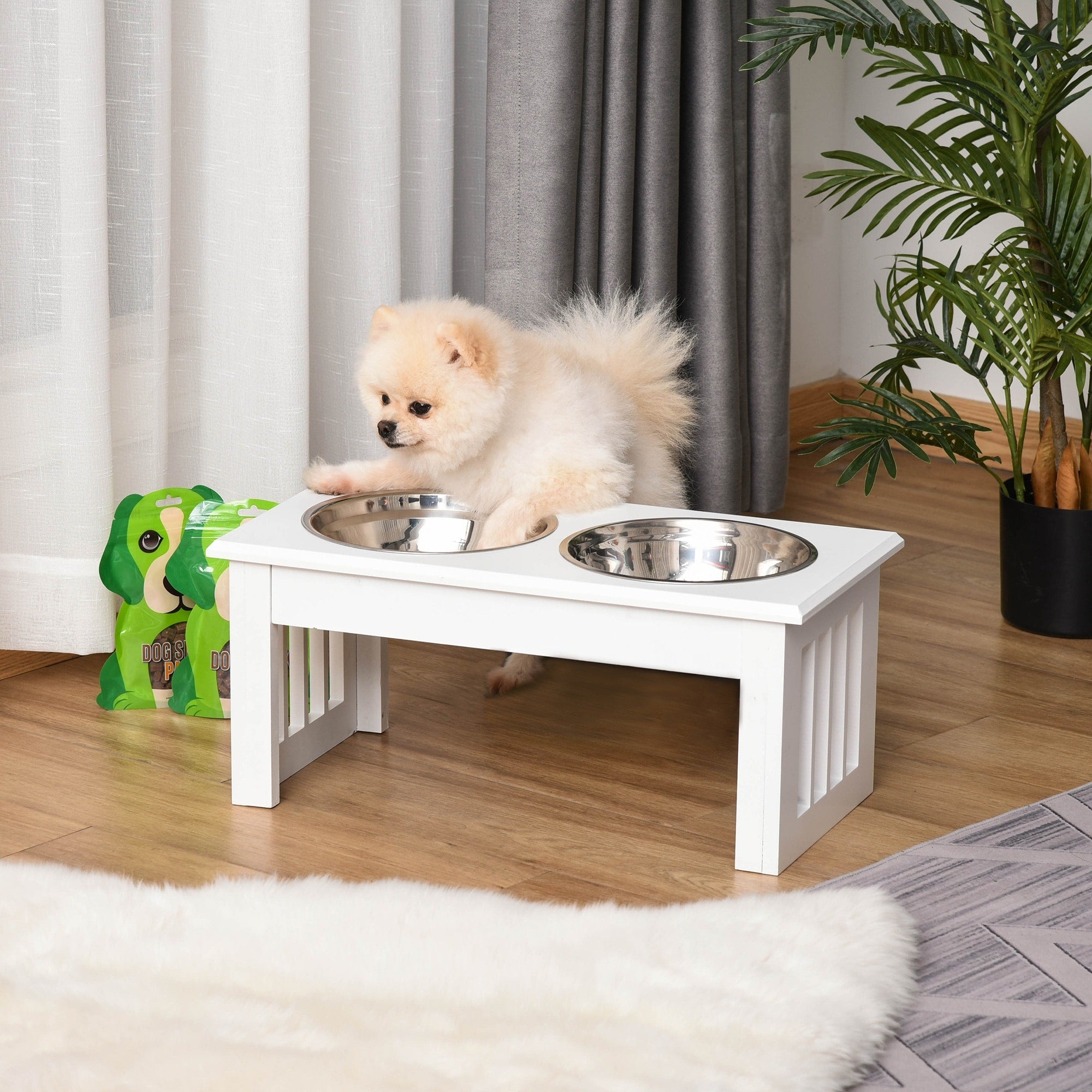 Pawhut 17 Dog Feeding Station With 2 Food Bowls White