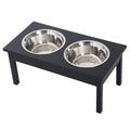 Pawhut 23 Elevated Durable Wooden Heavy Duty Dog Pet Bowl Feeding Station Black