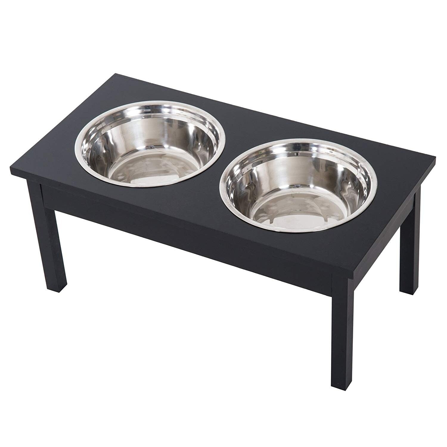 Pawhut 23 Elevated Durable Wooden Heavy Duty Dog Pet Bowl Feeding Station Black