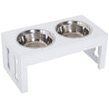 Pawhut 23 Modern Decorative Dog Bone Wooden Heavy Duty Pet Food Bowl Elevated Feeding Station White