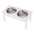 Pawhut 23 Elevated Durable Wooden Heavy Duty Dog Pet Bowl Feeding Station White