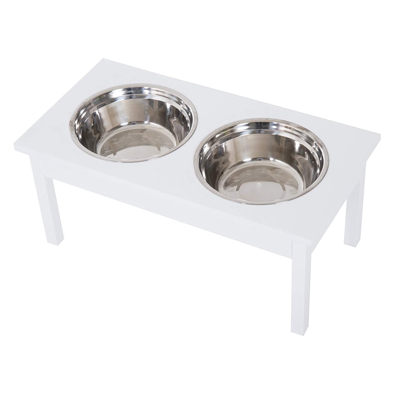 Pawhut 23 Elevated Durable Wooden Heavy Duty Dog Pet Bowl Feeding Station White