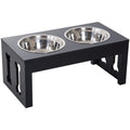 Pawhut 23 Modern Decorative Dog Bone Wooden Heavy Duty Pet Food Bowl Elevated Feeding Station Black