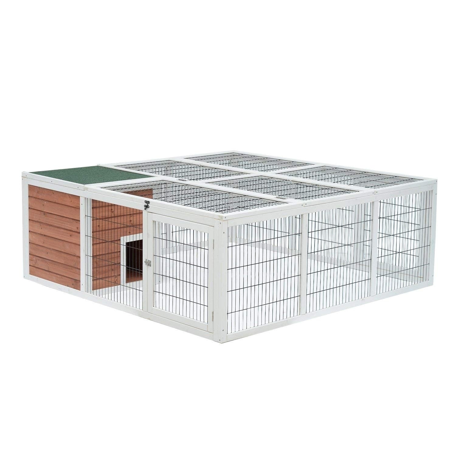 Pawhut 64 Wooden Outdoor Rabbit Cage Hutch Playpen With Run And Enclosed Mesh Cover