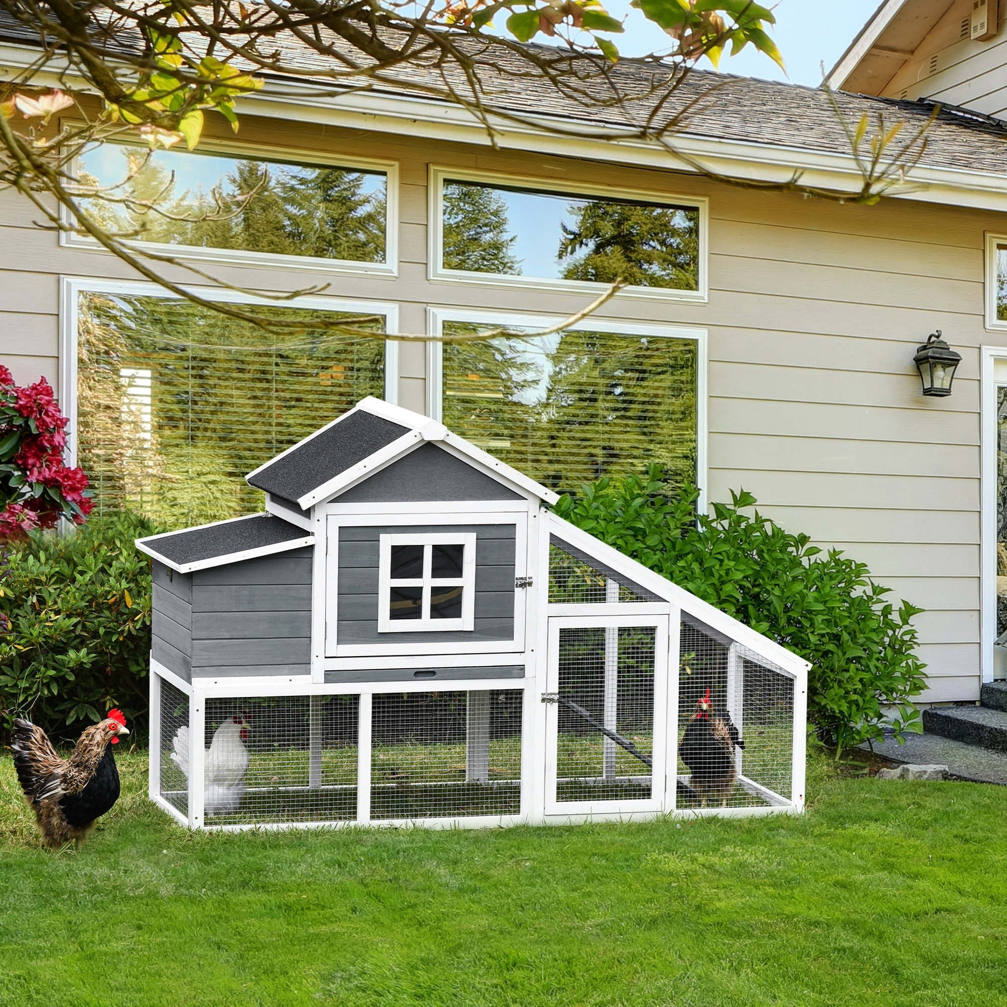 Pawhut Outdoor Wooden Raised Chicken Coop Hen House With Nesting Box And Run