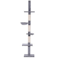 Pawhut 8.5 Adjustable Height Floor To Ceiling Vertical Cat Tree With 5 Carpeted Platforms 3 Sisal Rope Scratching Areas