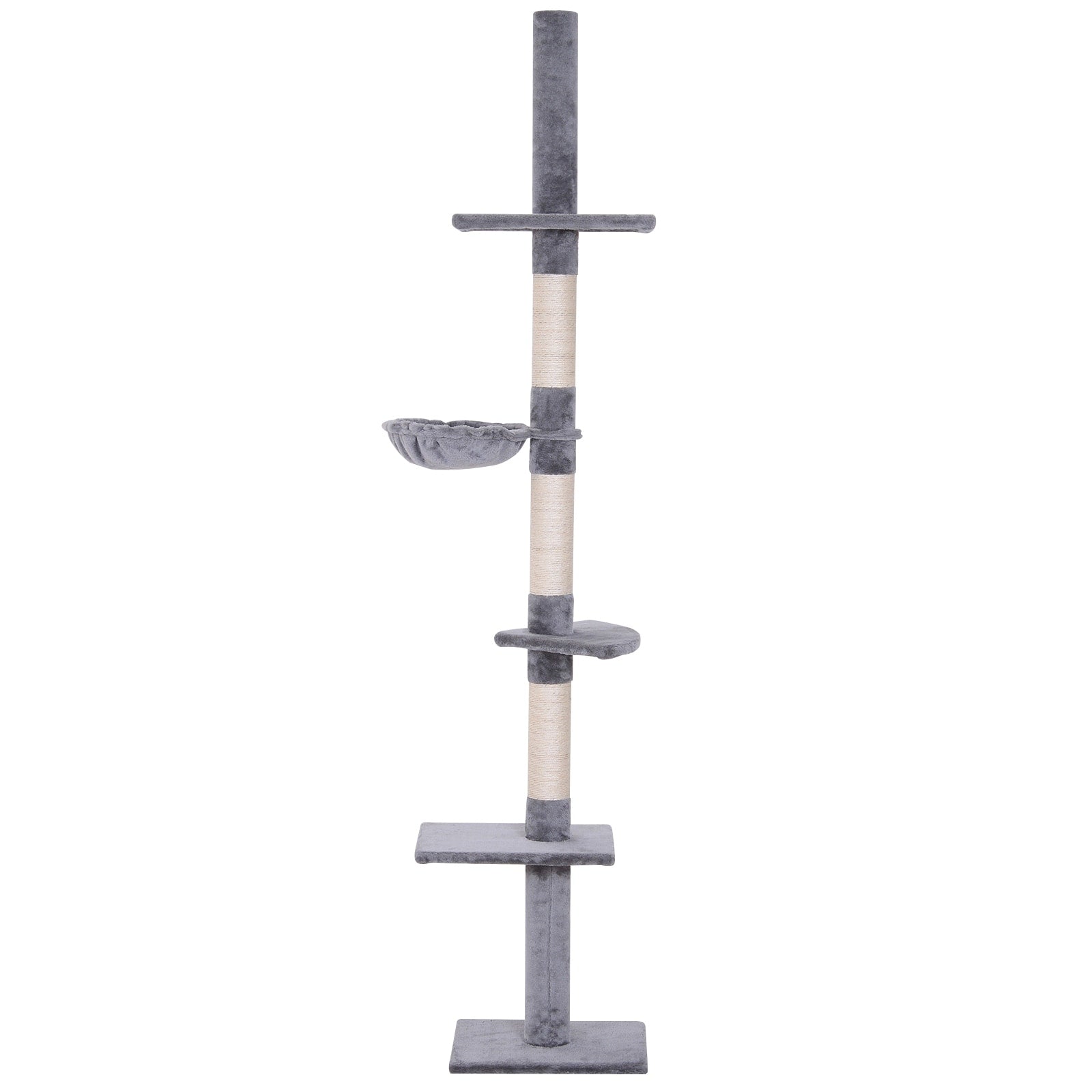 Pawhut 8.5 Adjustable Height Floor To Ceiling Vertical Cat Tree With 5 Carpeted Platforms 3 Sisal Rope Scratching Areas