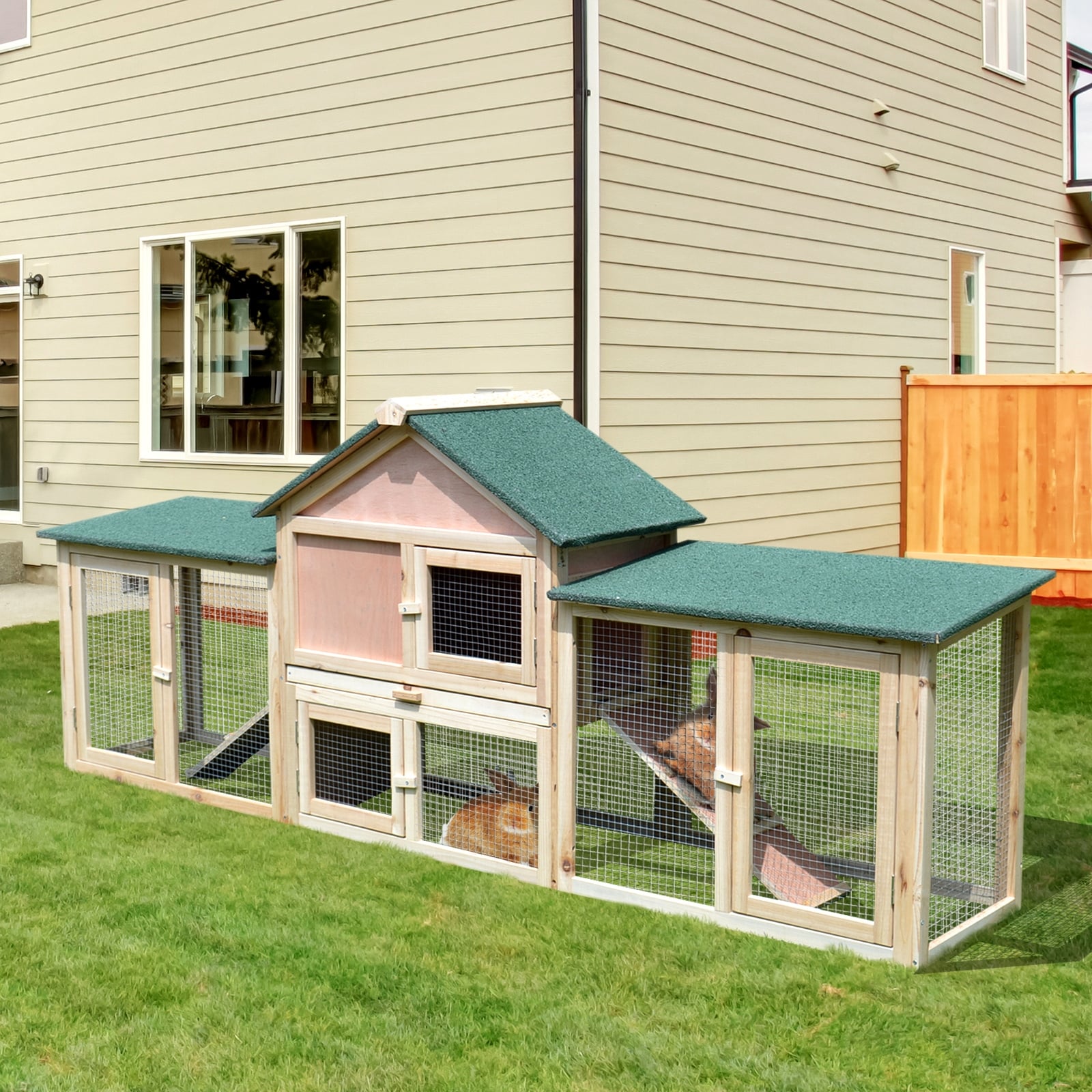 Pawhut 83 Wood 2 Story Outdoor Deluxe Xl Rabbit Hutch