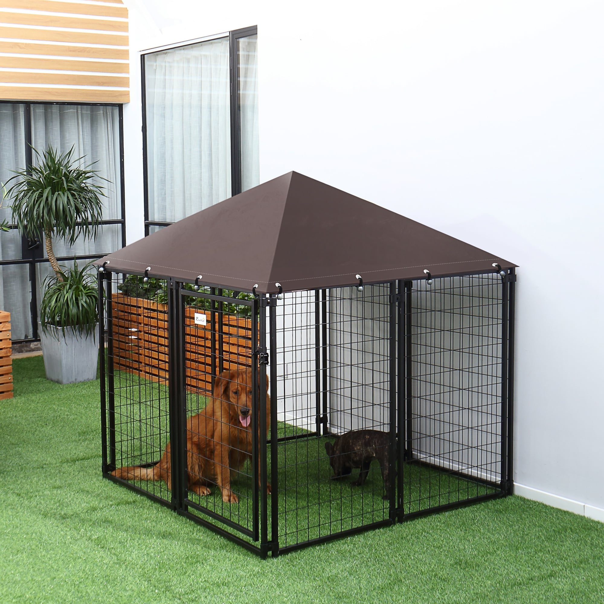 Pawhut Lockable Dog House Kennel With Water Resistant Roof For Small And Medium Small Sized Pets