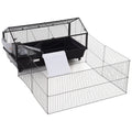 Pawhut Rolling Metal Rabbit Guinea Pig Or Small Animal Hutch Cage With Main House And Run 47 L