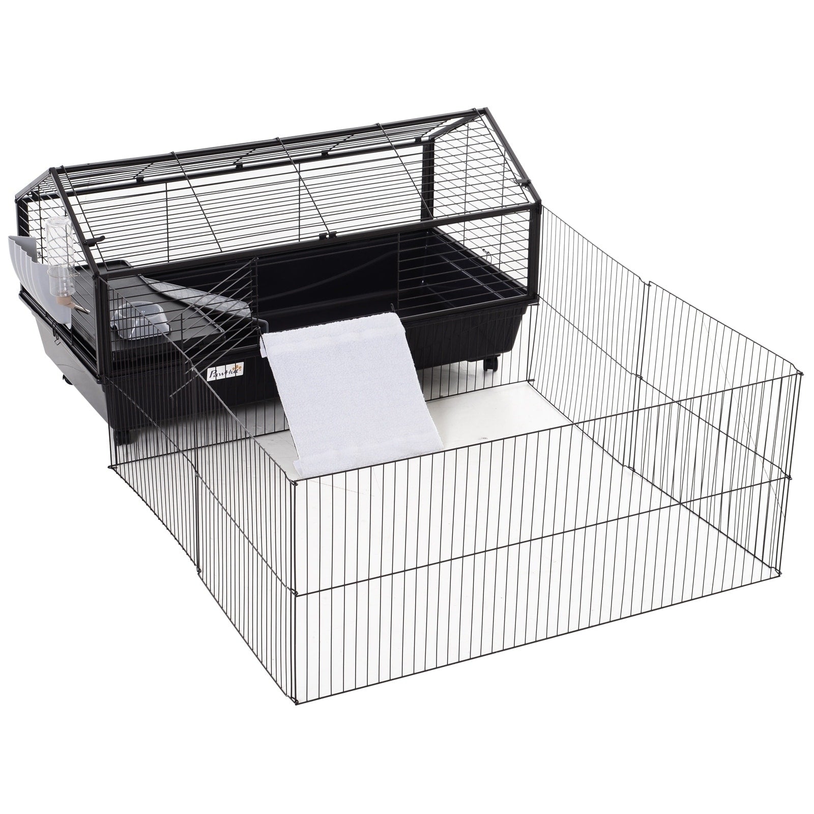 Pawhut Rolling Metal Rabbit Guinea Pig Or Small Animal Hutch Cage With Main House And Run 47 L