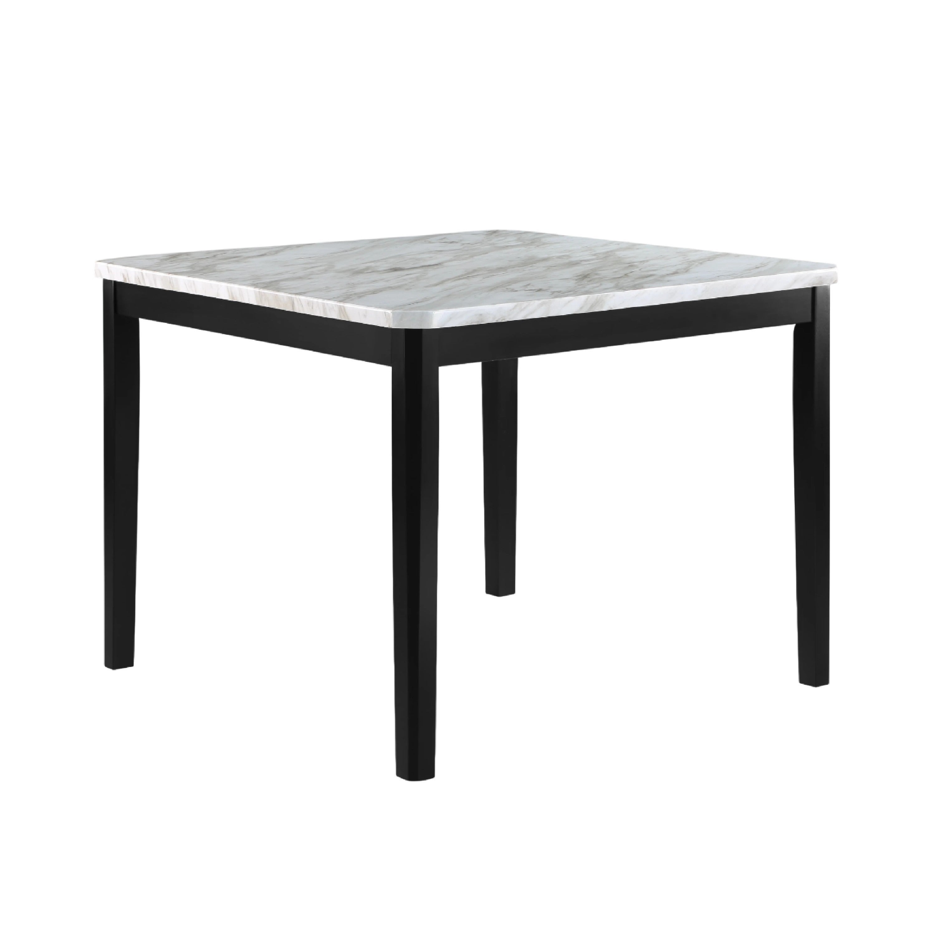Pazy Counter Height Table 48 Inch White Faux Marble Top Black Legs