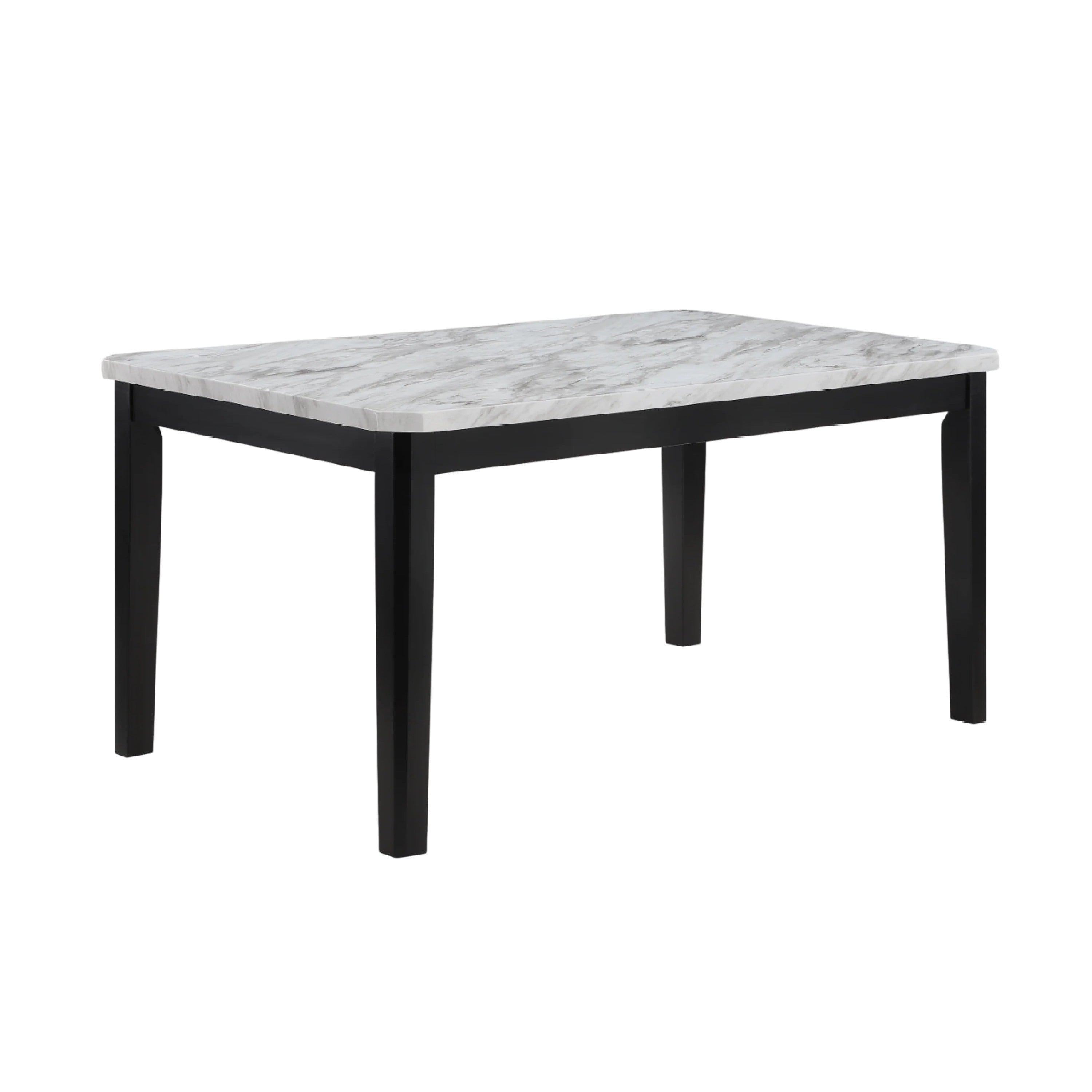 Pazy Dining Table 64 Inch White Faux Marble Top Black Tapered Legs