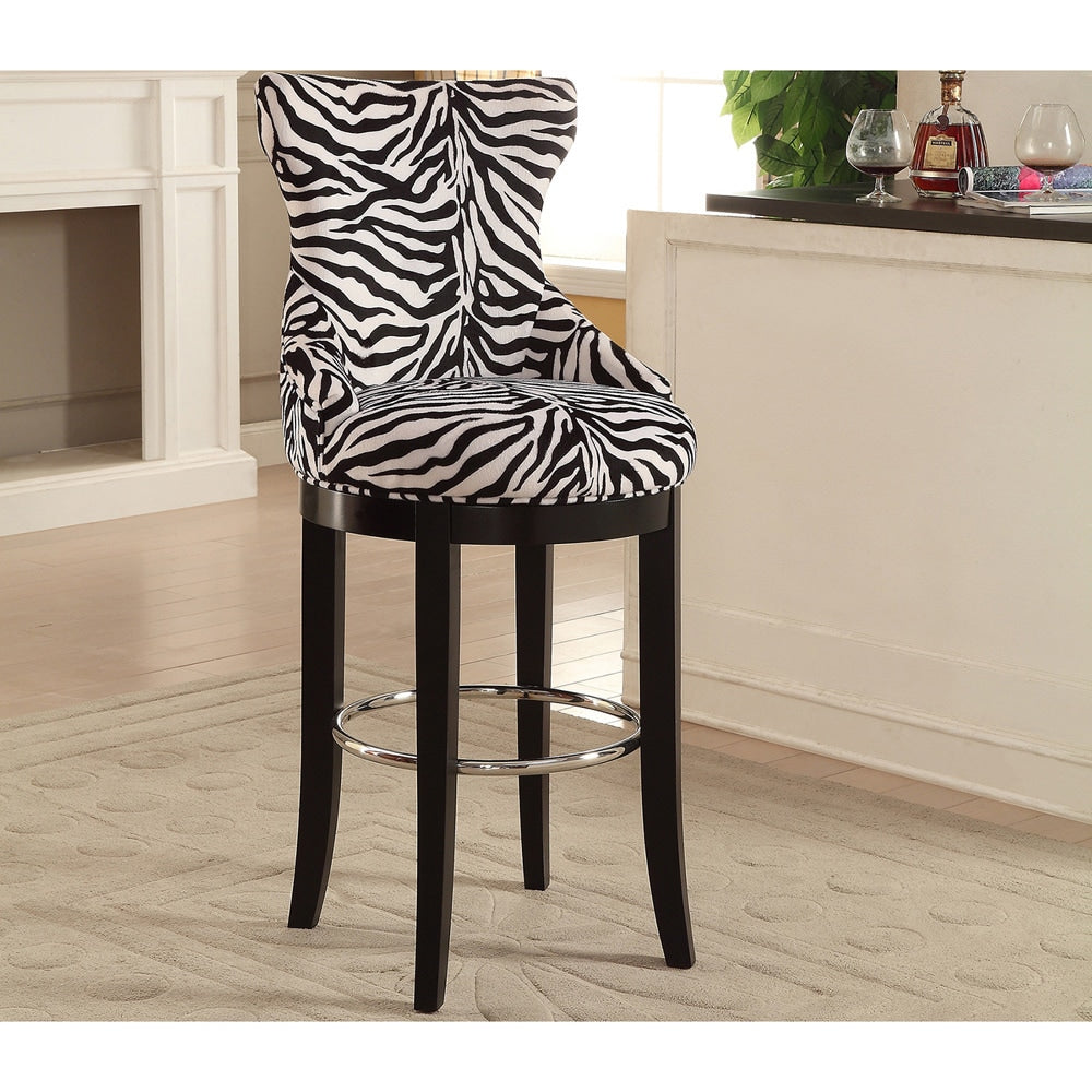 Traditional Zebra Print Fabric 30 Bar Stool By Baxton Studio