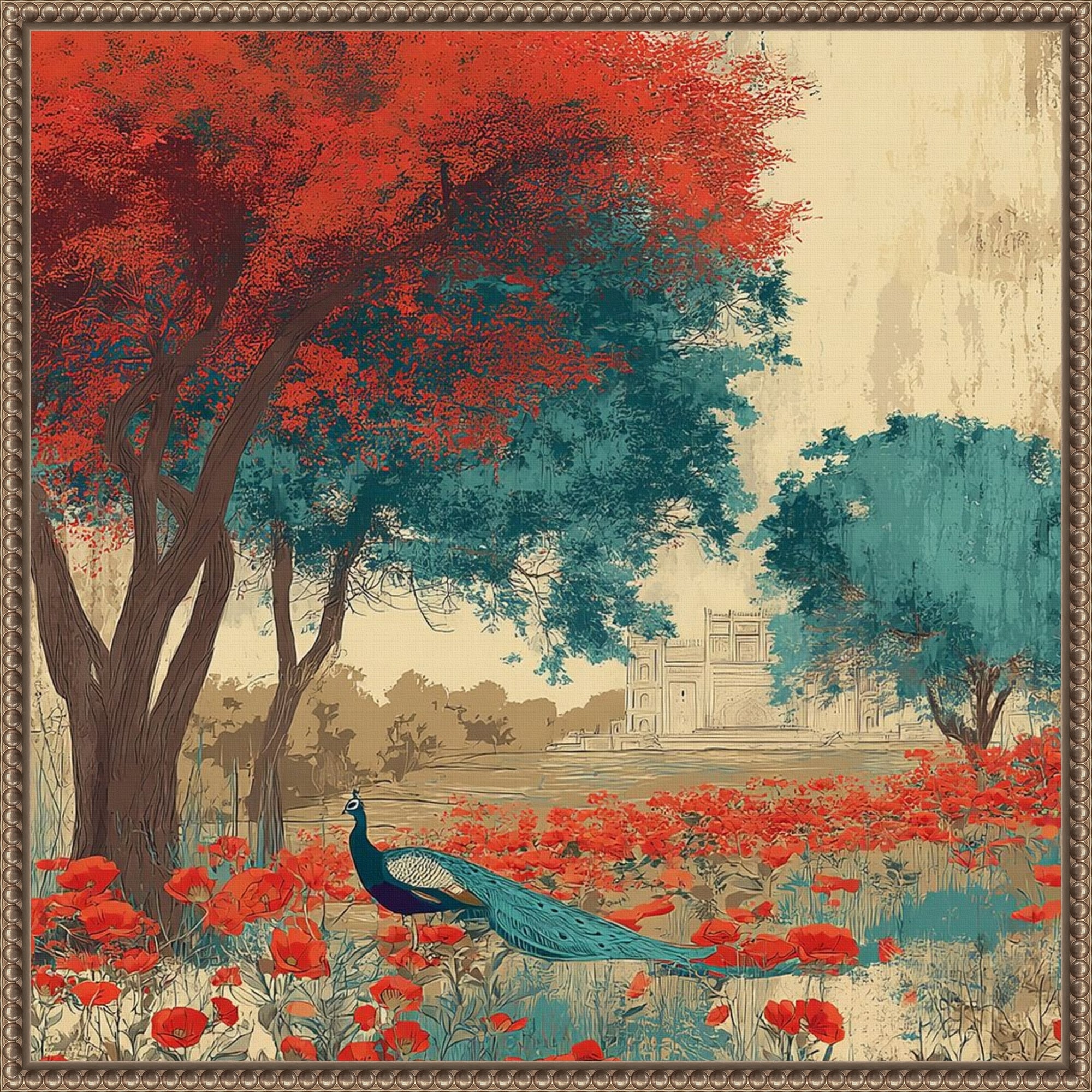 Peacock Mughal Mural Designs No. 2 By Tradelink Inhouse Artist Framed Canvas Wall Art Print