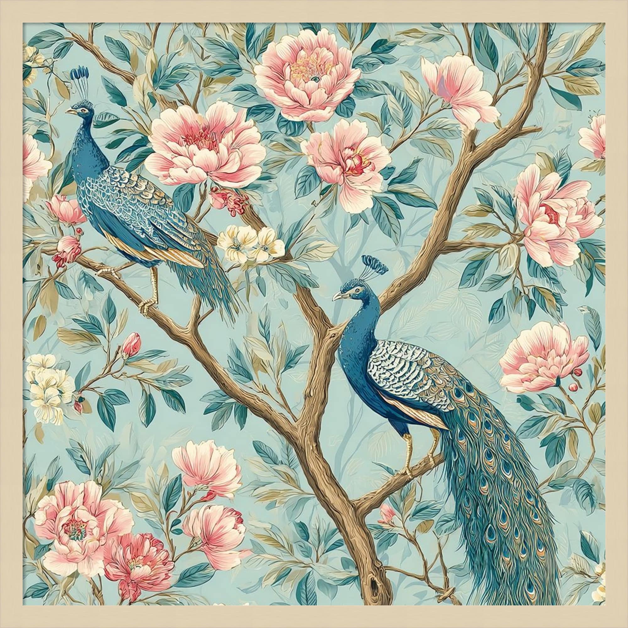 Peacock Mughal Mural By Tradelink Inhouse Artist Wood Framed Wall Art Print