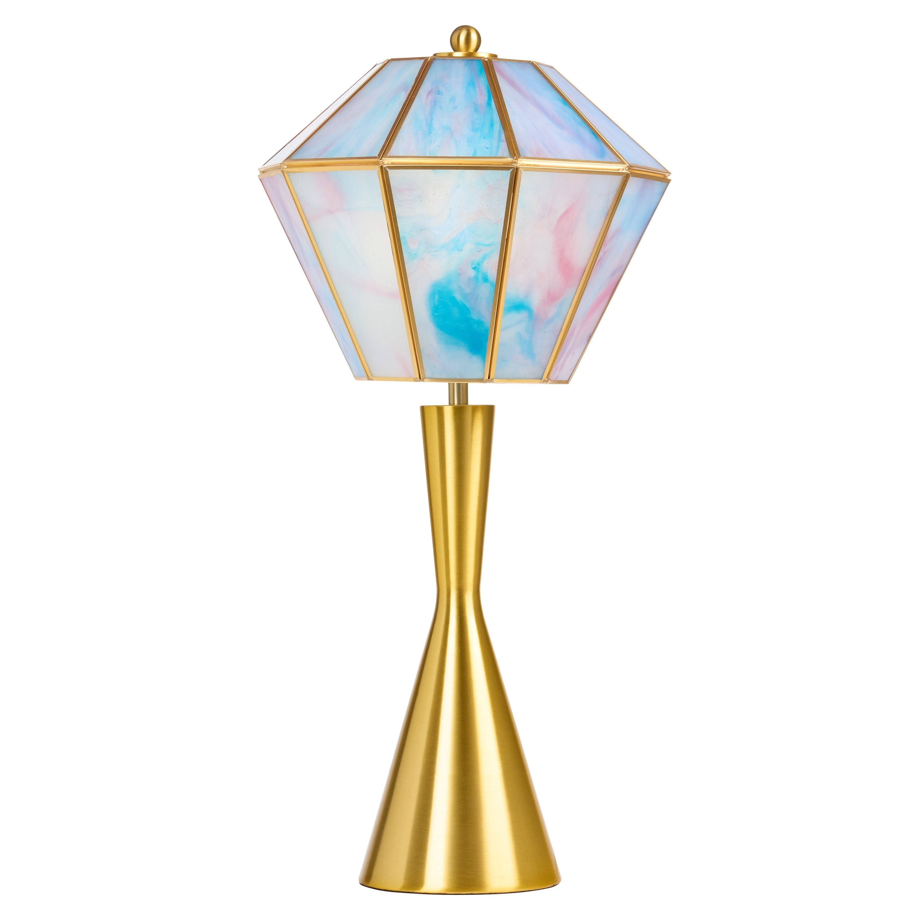 Pearce River Of Goods Gold Metal And Blue Glass Diamond Shade 21 Inch Table Lamp 10.125 X 10.125 X 21